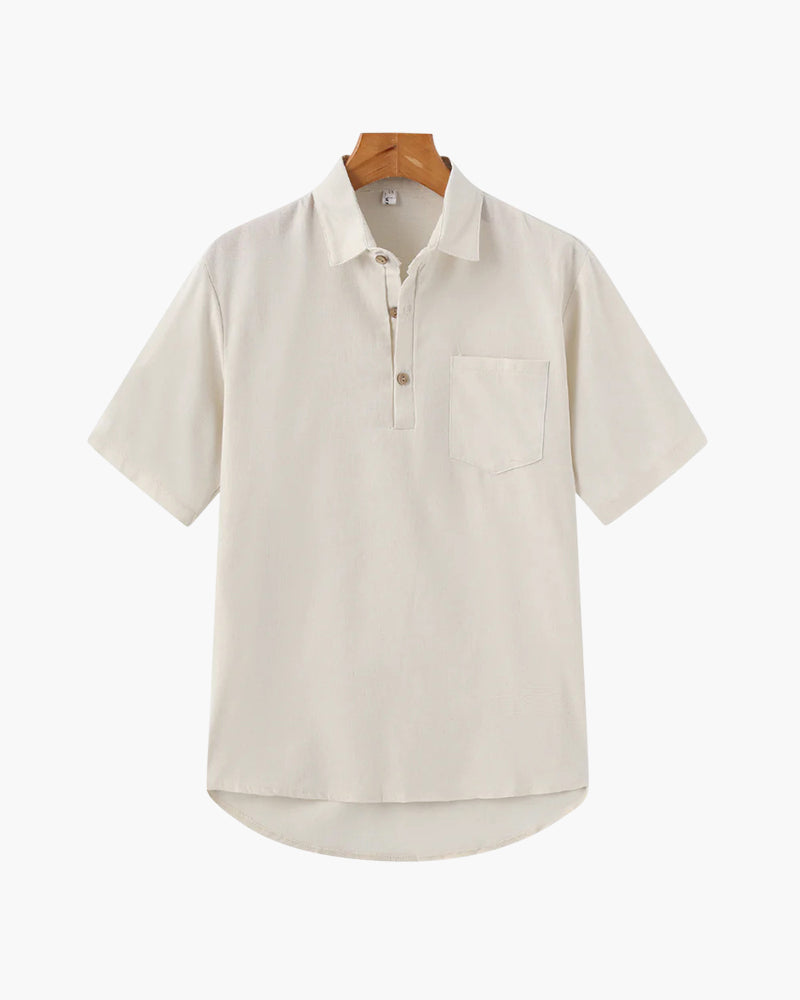 Herren Polo Shirt Beige Größe L Leinen Atmungsaktiv Casual-1