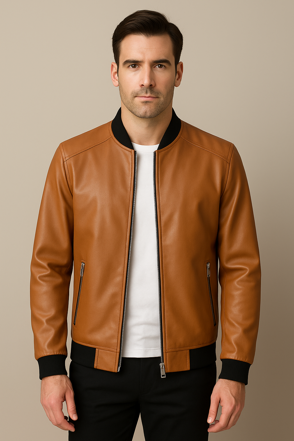 Herren Lederjacke in Schwarz – Klassischer Bomberstyle für jeden Anlass