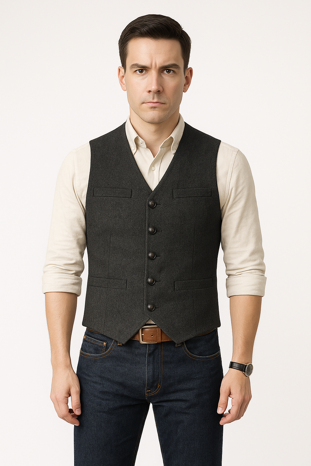 Herren Weste Schwarz Größe M Polyester Tailliert-2