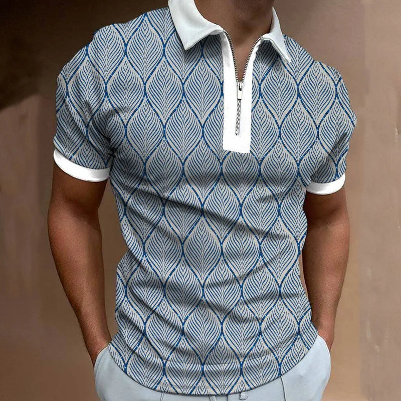 Herren Polo Shirt Blau Größe L 100% Polyester Atmungsaktiv 3D Digitaldruck 0