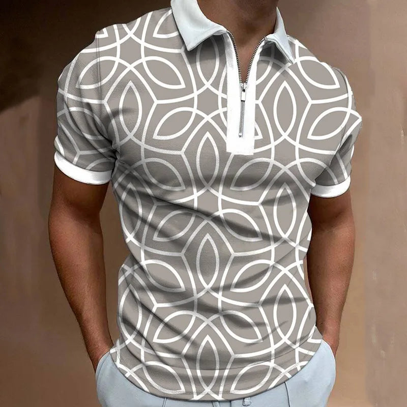 Herren Polo Shirt Blau Größe L 100% Polyester Atmungsaktiv 3D Digitaldruck 3