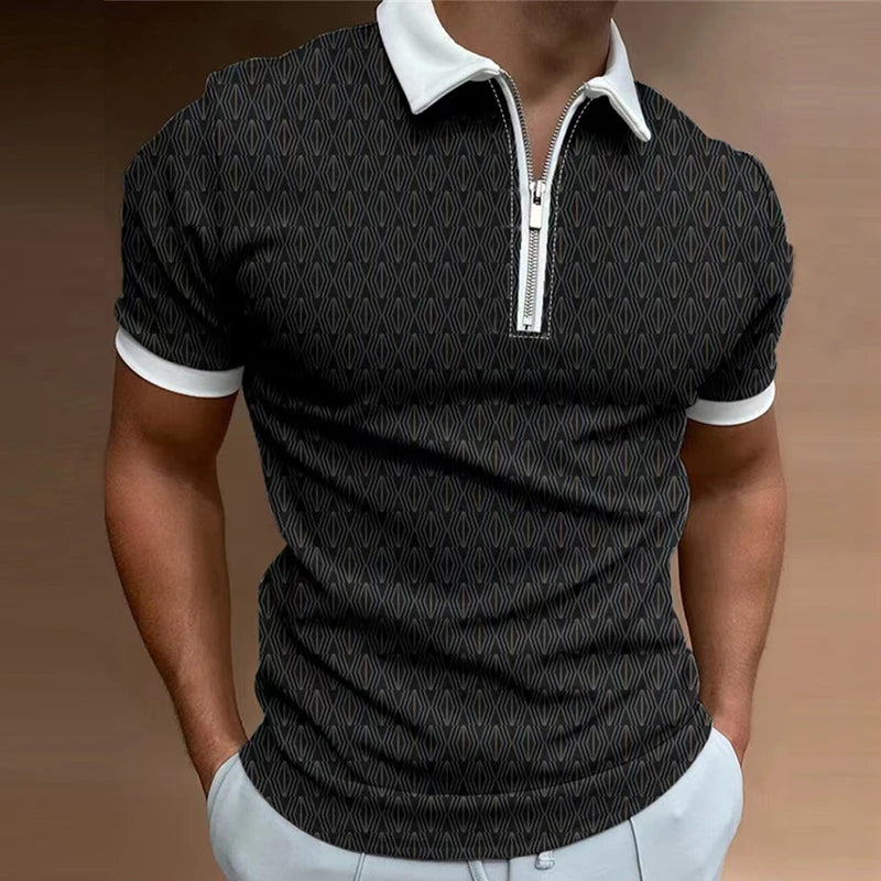 Herren Polo Shirt Blau Größe L 100% Polyester Atmungsaktiv 3D Digitaldruck 5