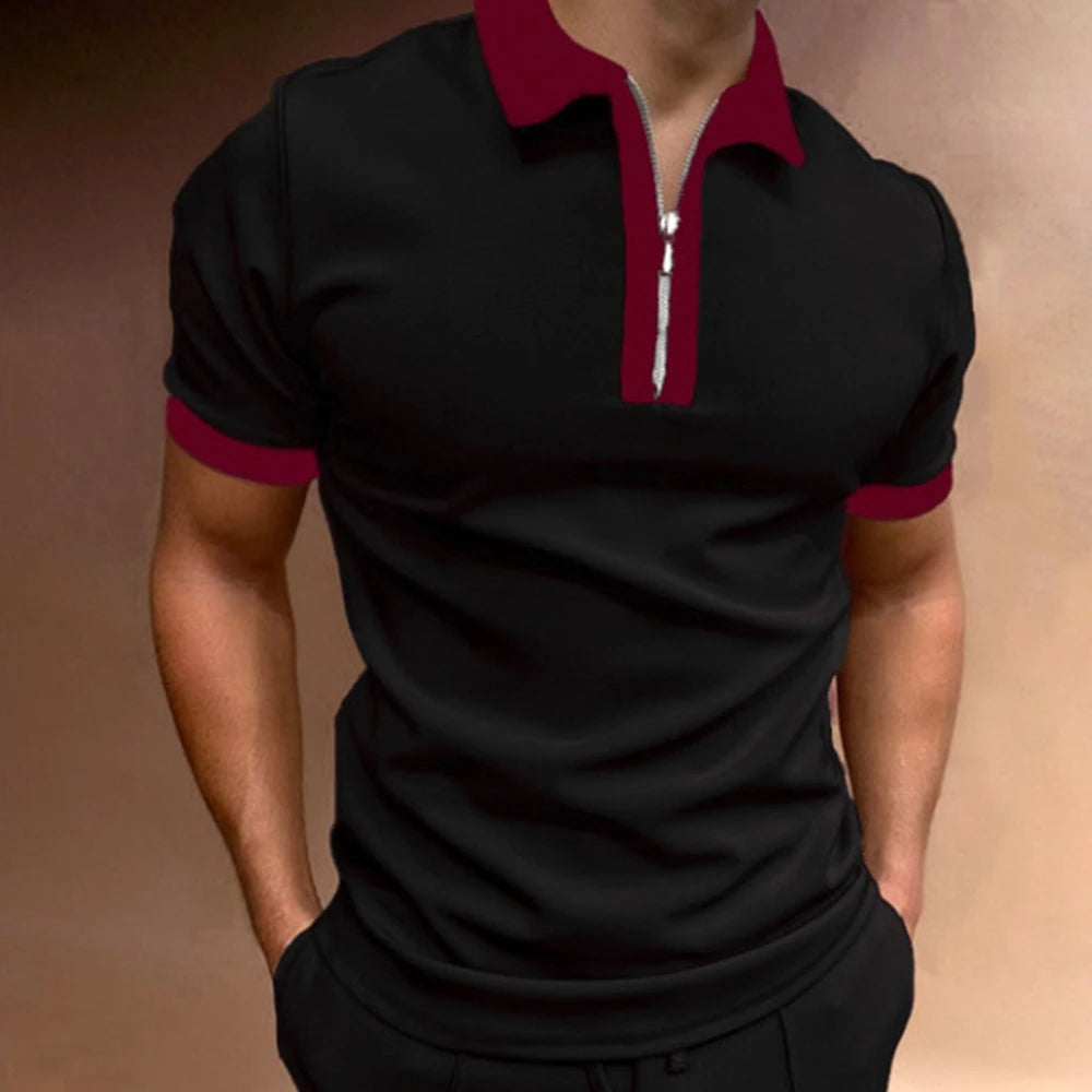 Herren Polo Shirt Patchwork Schwarz Größe M-5XL Polyester Zipper Kragen 1