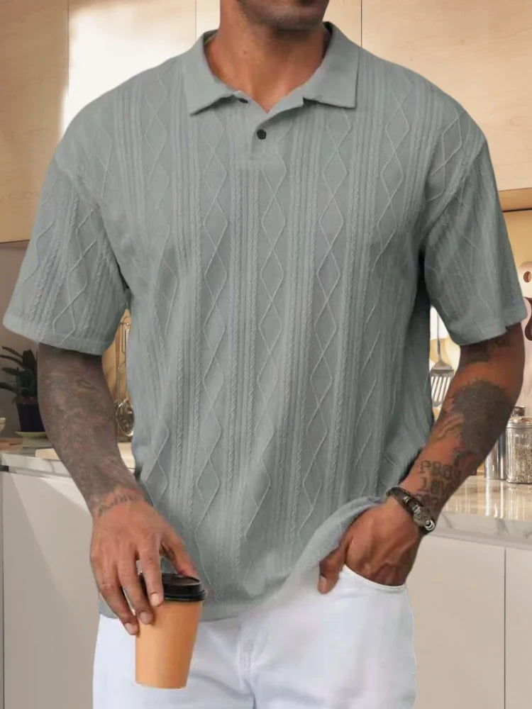 Herren Polohemd Blau Größe M Strickmaterial Kurzarm Casual Retro 2