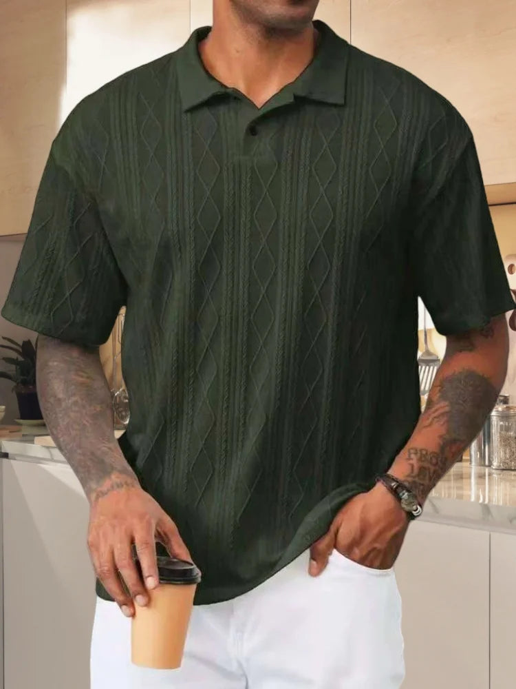 Herren Polohemd Blau Größe M Strickmaterial Kurzarm Casual Retro 3