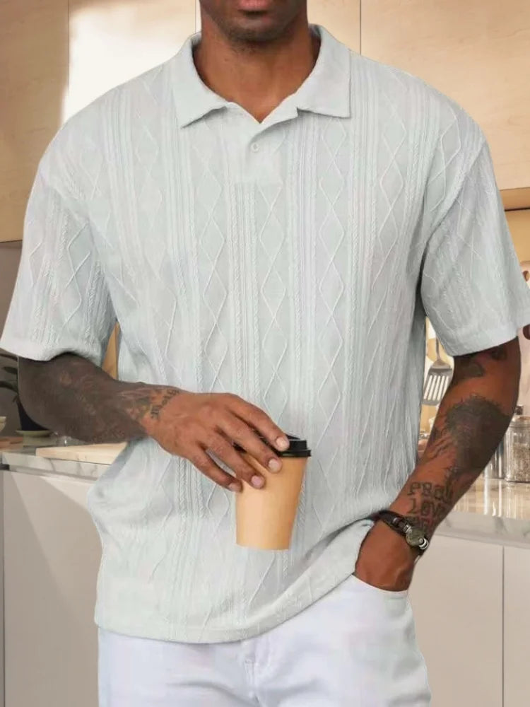 Herren Polohemd Blau Größe M Strickmaterial Kurzarm Casual Retro 5