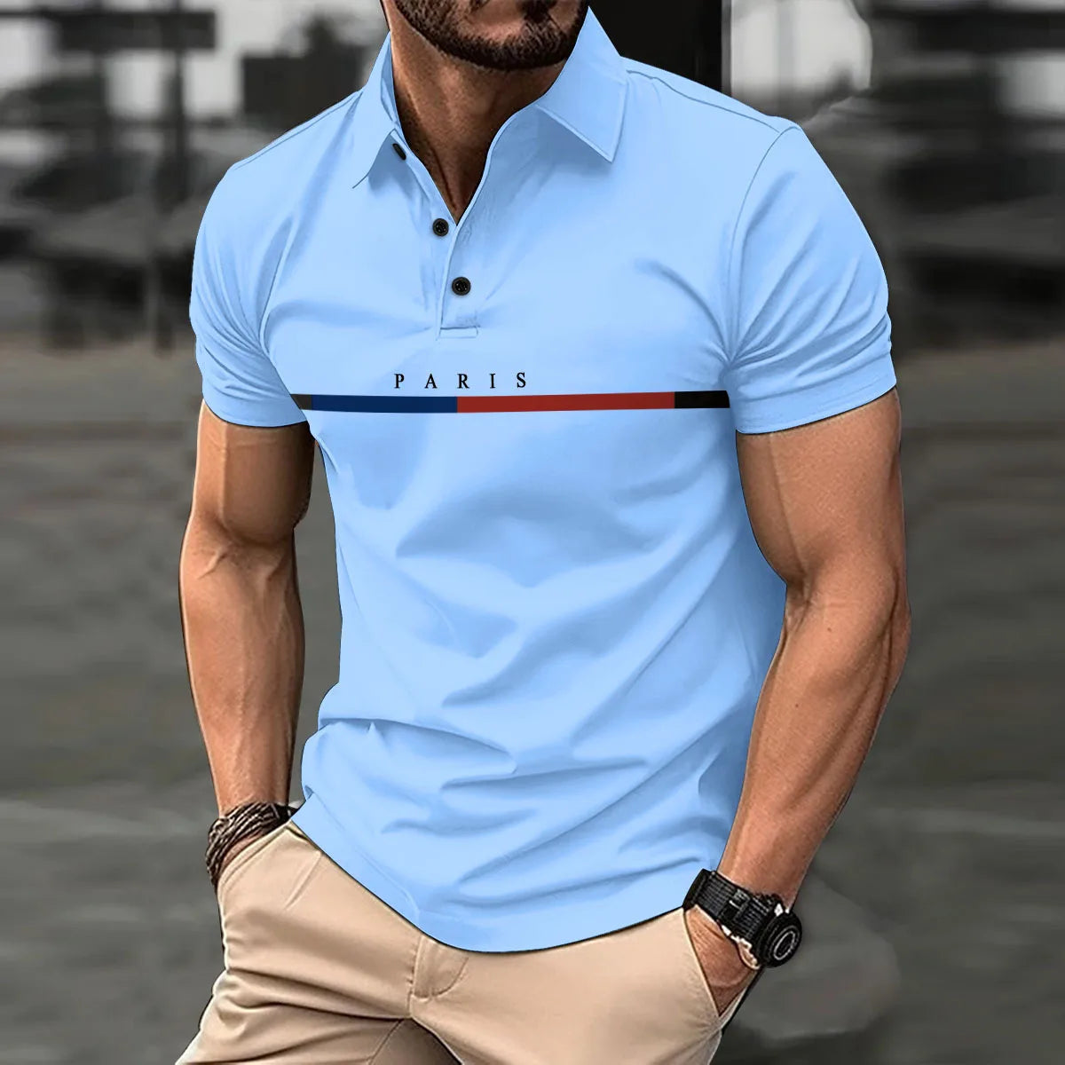 Herren Poloshirt Gestreift Blau Größe M Baumwolle 2