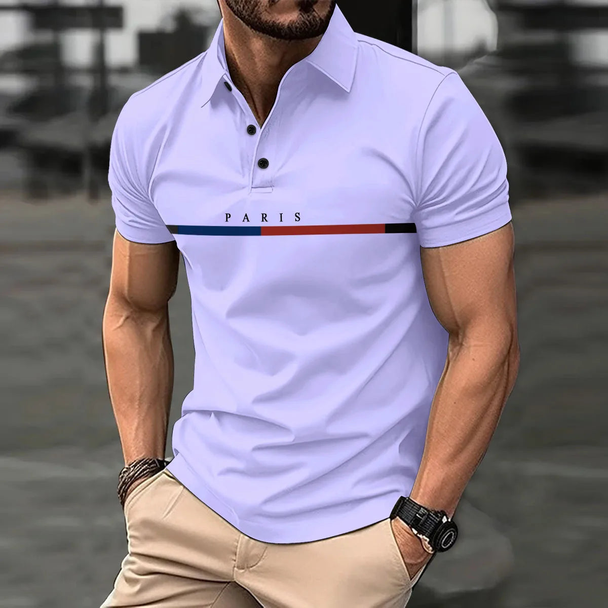 Herren Poloshirt Gestreift Blau Größe M Baumwolle 5
