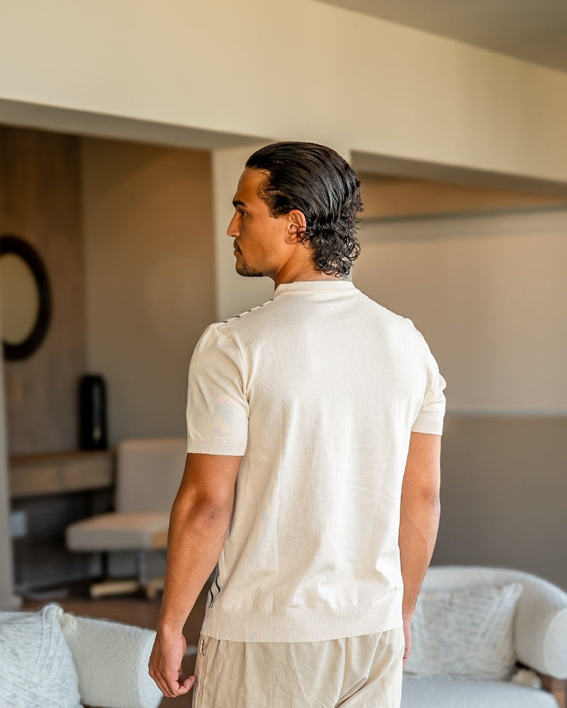 Herren Polo Shirt Beige Größe M 100% Baumwolle Atemberaubendes Strickdesign-3