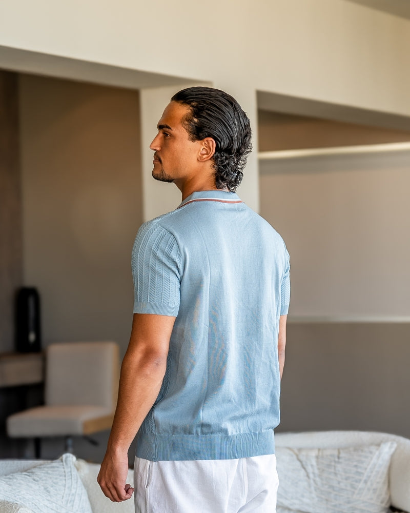 Herren Poloshirt Hellblau Größe M Viskose-Polyester-Mischung-3