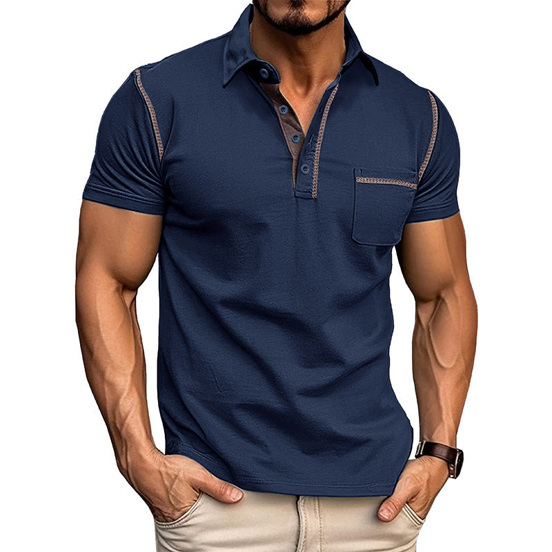 Variant image for Herren Poloshirt Blau Größe M Baumwolle mit Brusttasche und Kontrastdetails-1