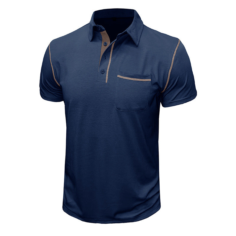 Herren Poloshirt Blau Größe M Baumwolle mit Brusttasche und Kontrastdetails-3