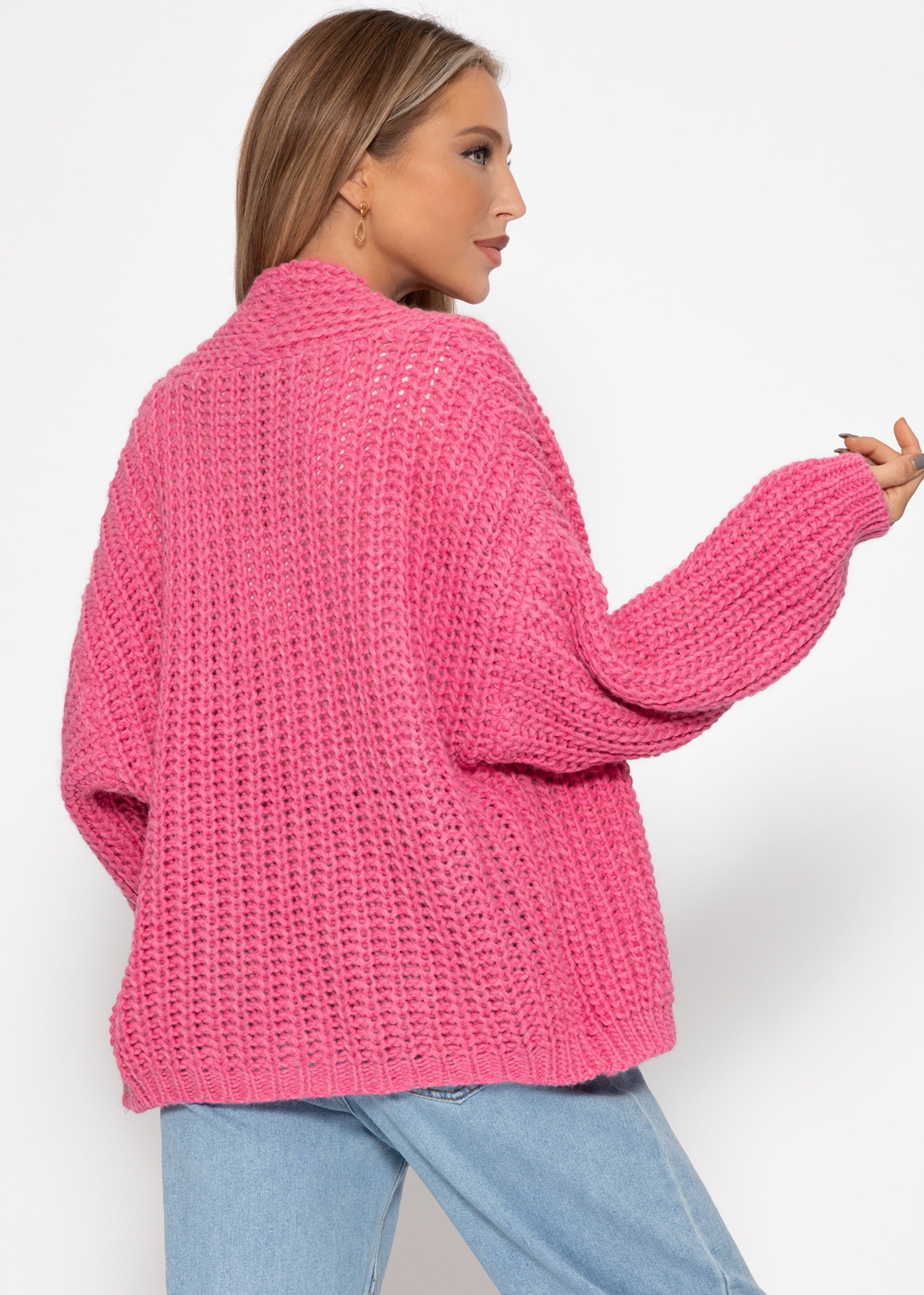 Offener Grobstrick-Cardigan - pink 3