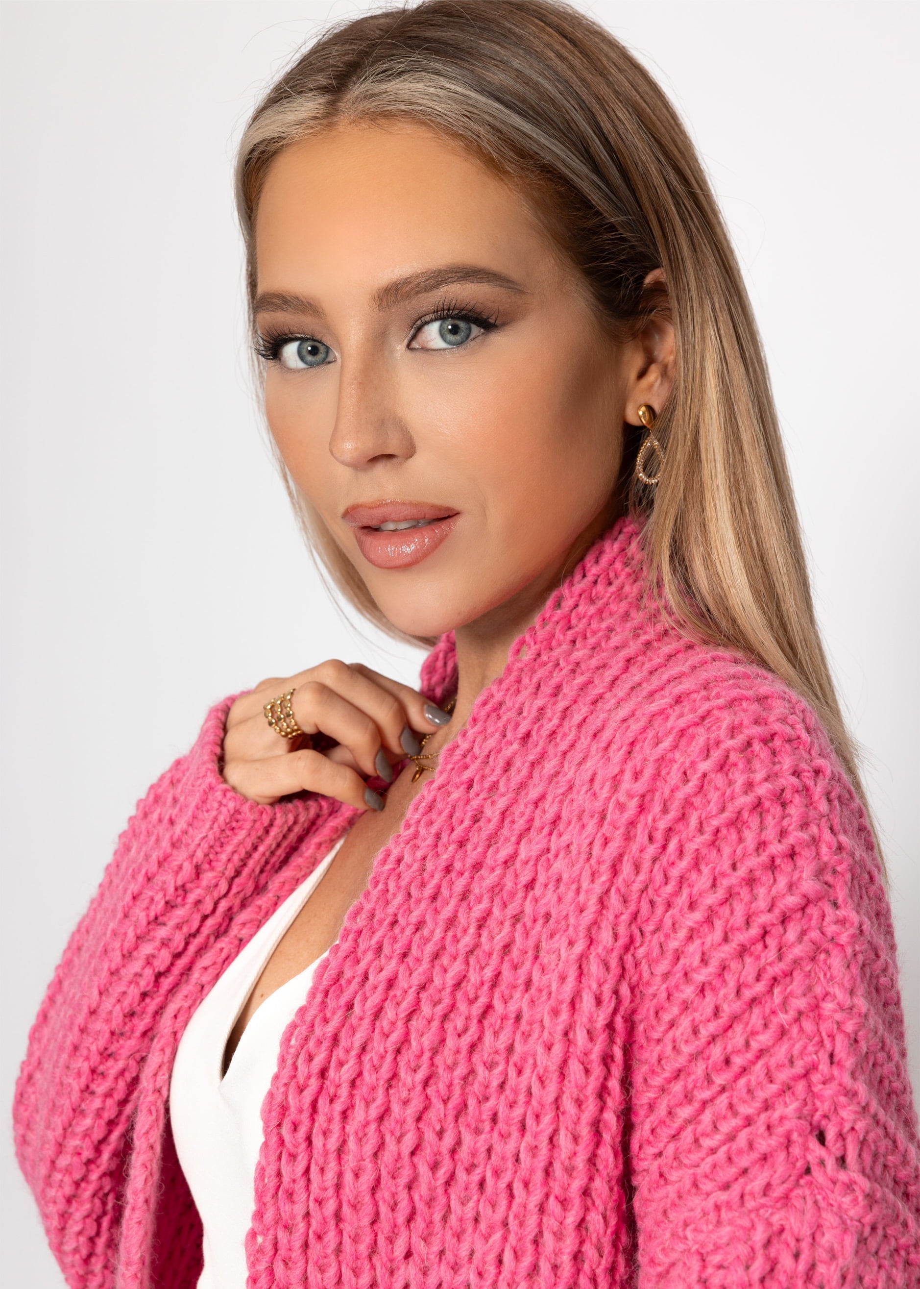 Offener Grobstrick-Cardigan - pink 5