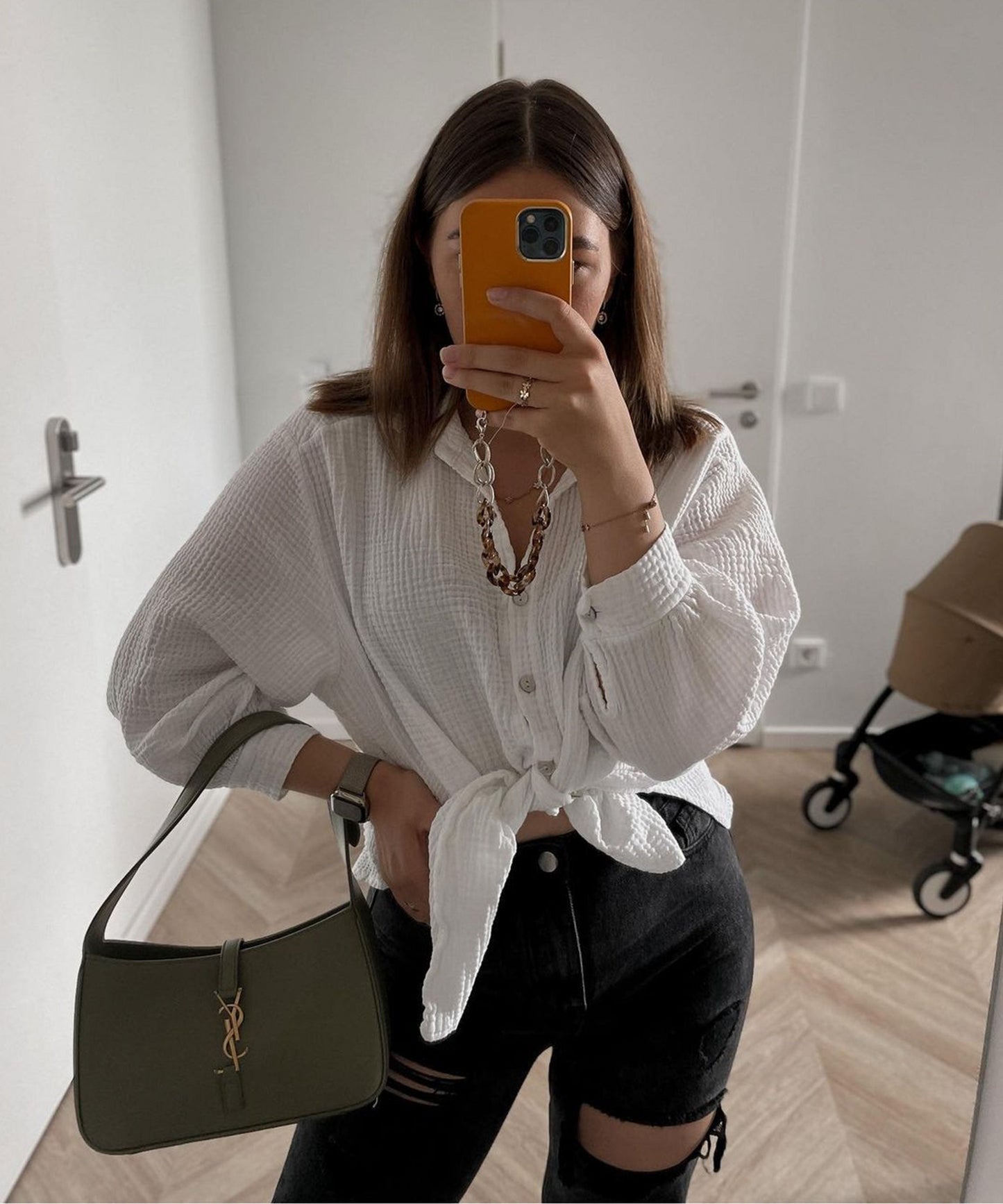 Oversize Musselin Bluse Freya Weiß Kurz 3