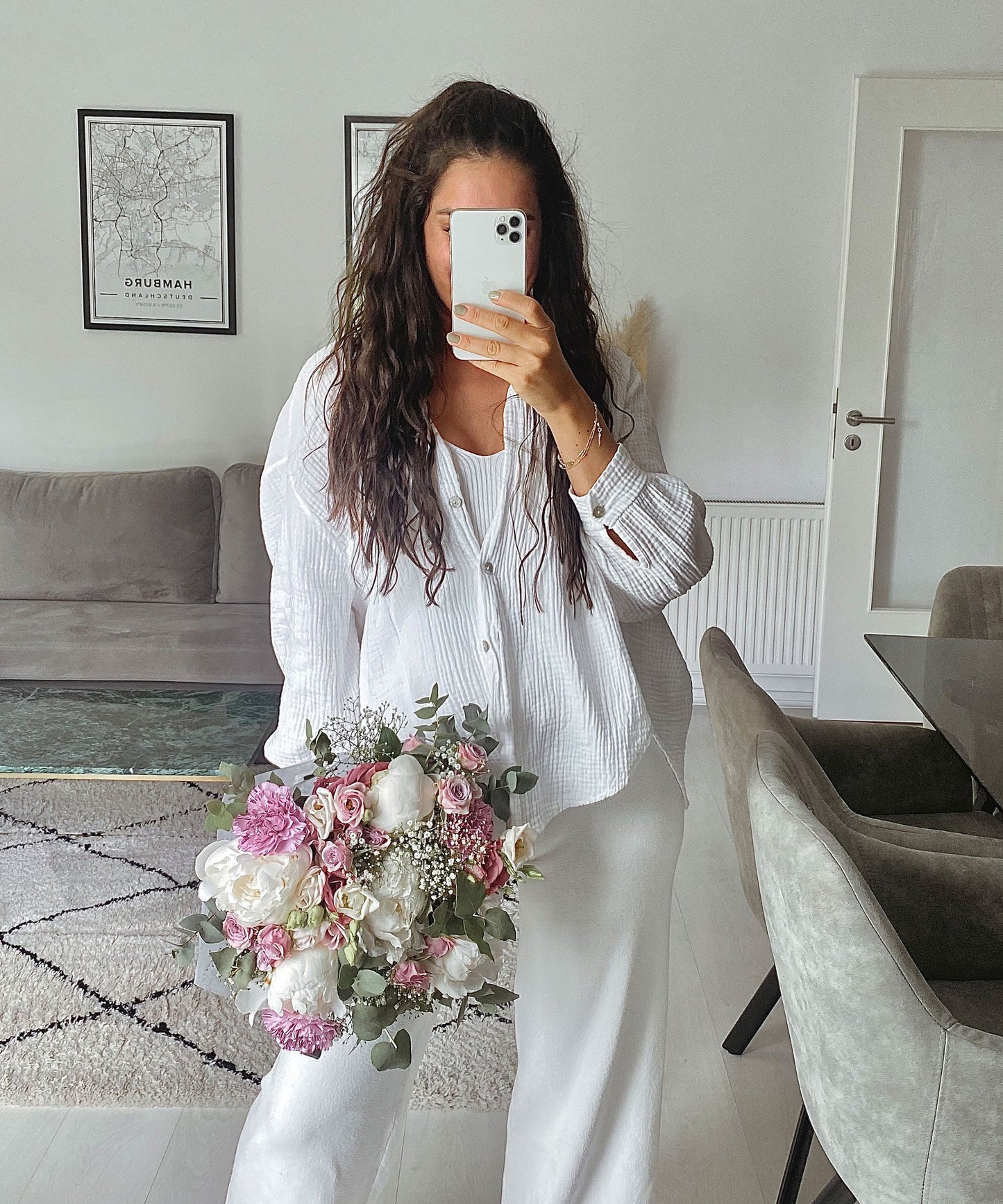 Oversize Musselin Bluse Freya Weiß Kurz 6