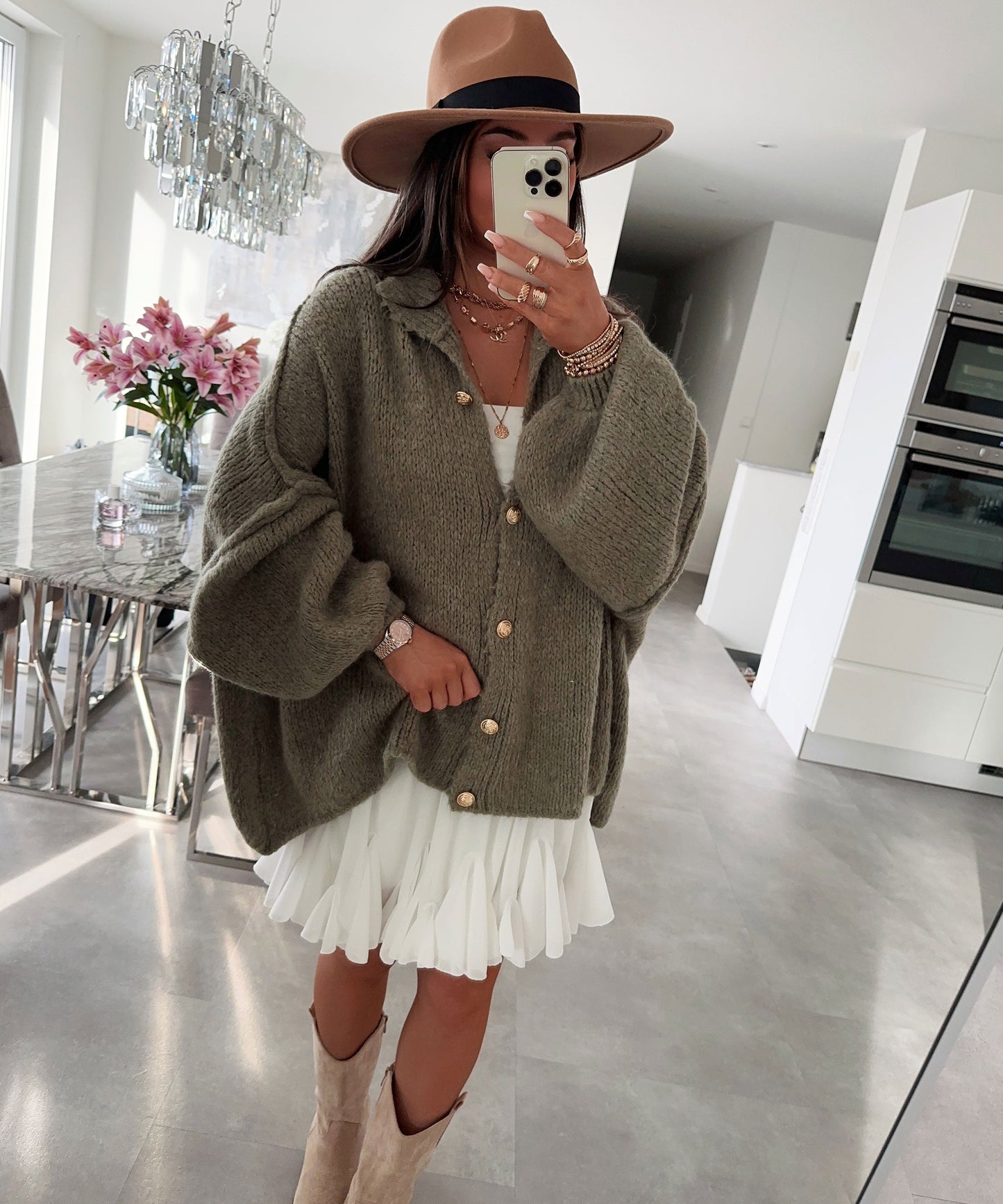 Oversize Strickjacke Jalsien Khaki 2