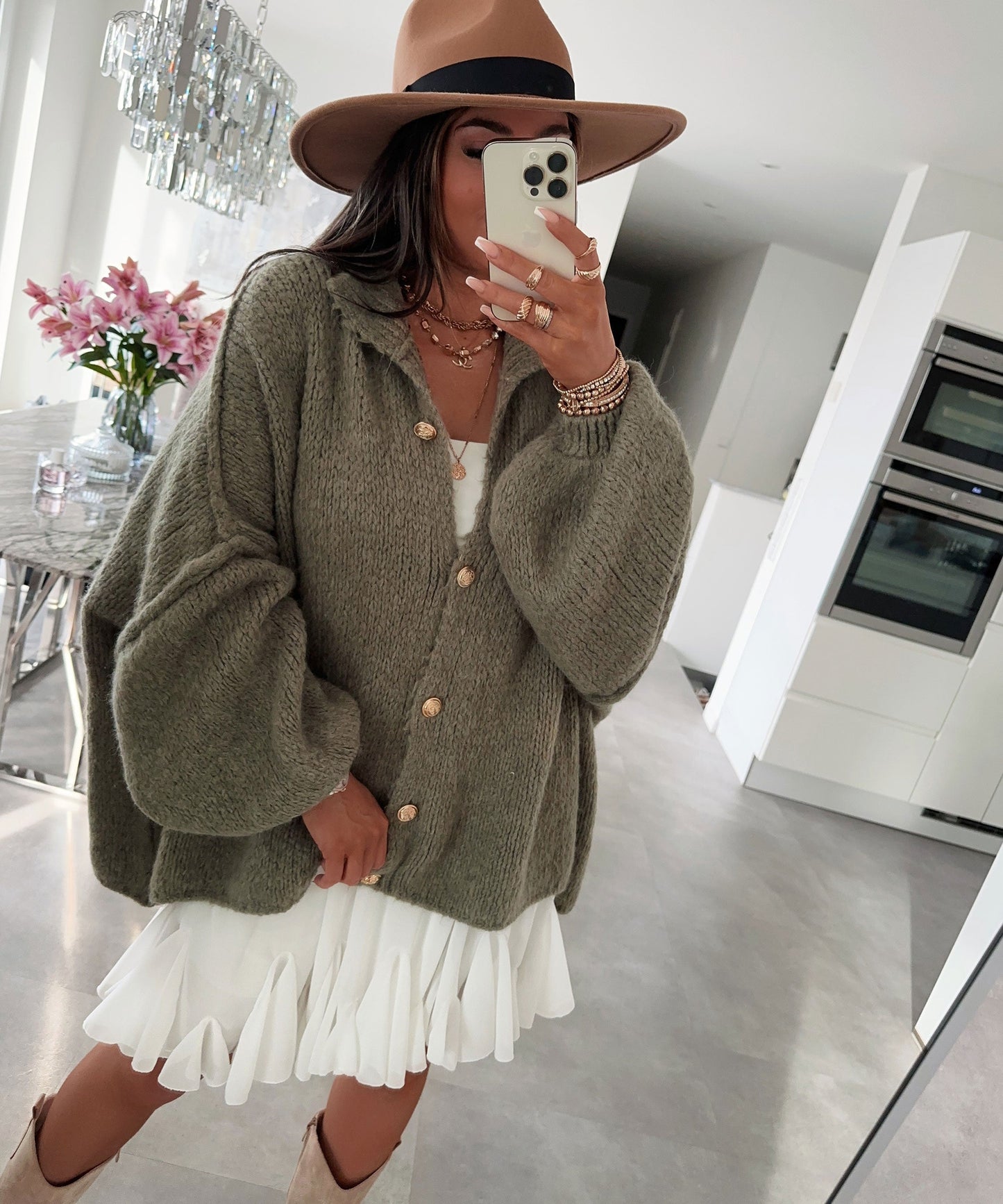 Oversize Strickjacke Jalsien Khaki 4
