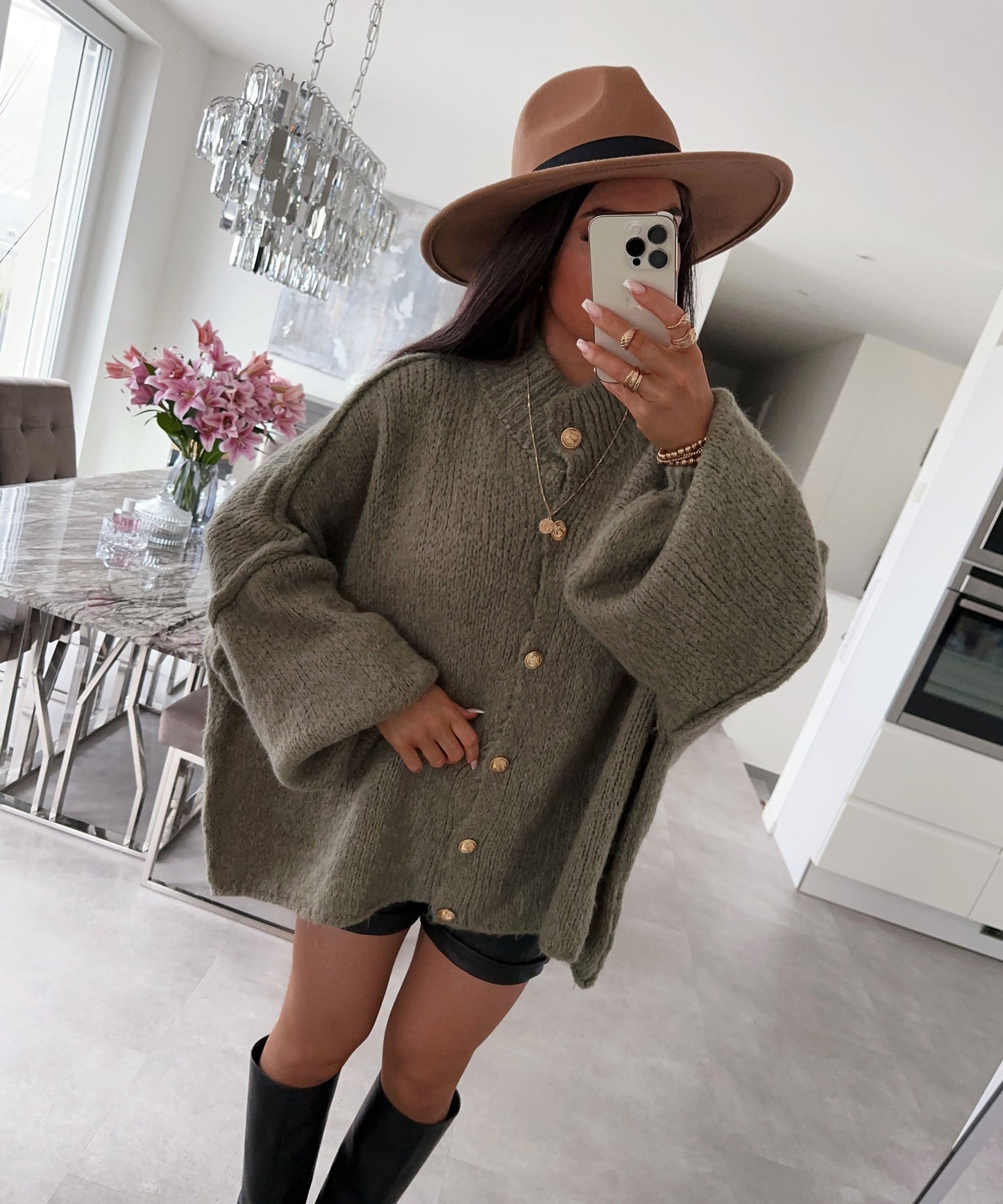Oversize Strickjacke Jalsien Khaki 6