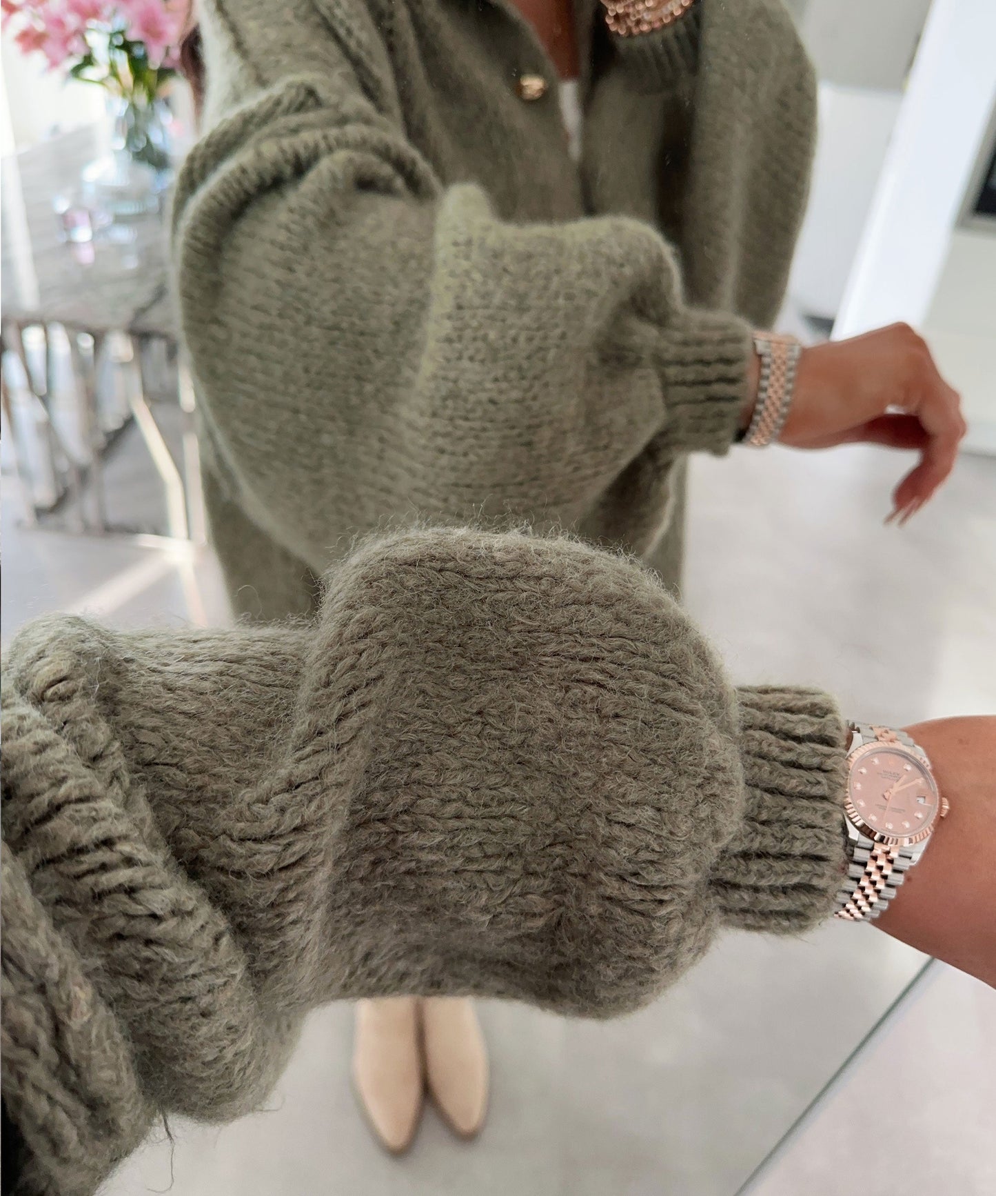 Oversize Strickjacke Jalsien Khaki 7