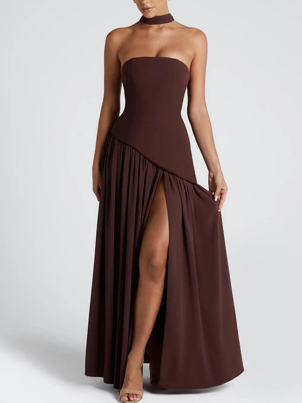 Trägerloses Maxikleid mit Schlitz und Schleife 9