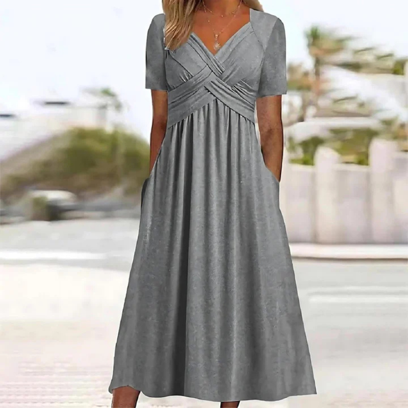 Weiches A-linien Kleid Mit V Ausschnitt Für Damen | Midi 3