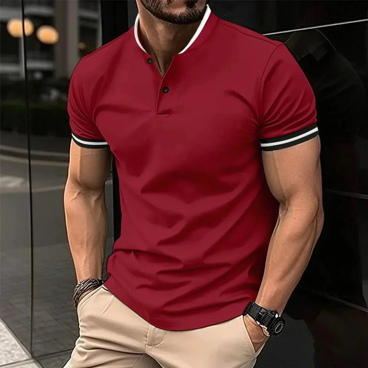 Herren Polo Shirt Schwarz Größe M Baumwolle Stehkragen Kurzarm-1