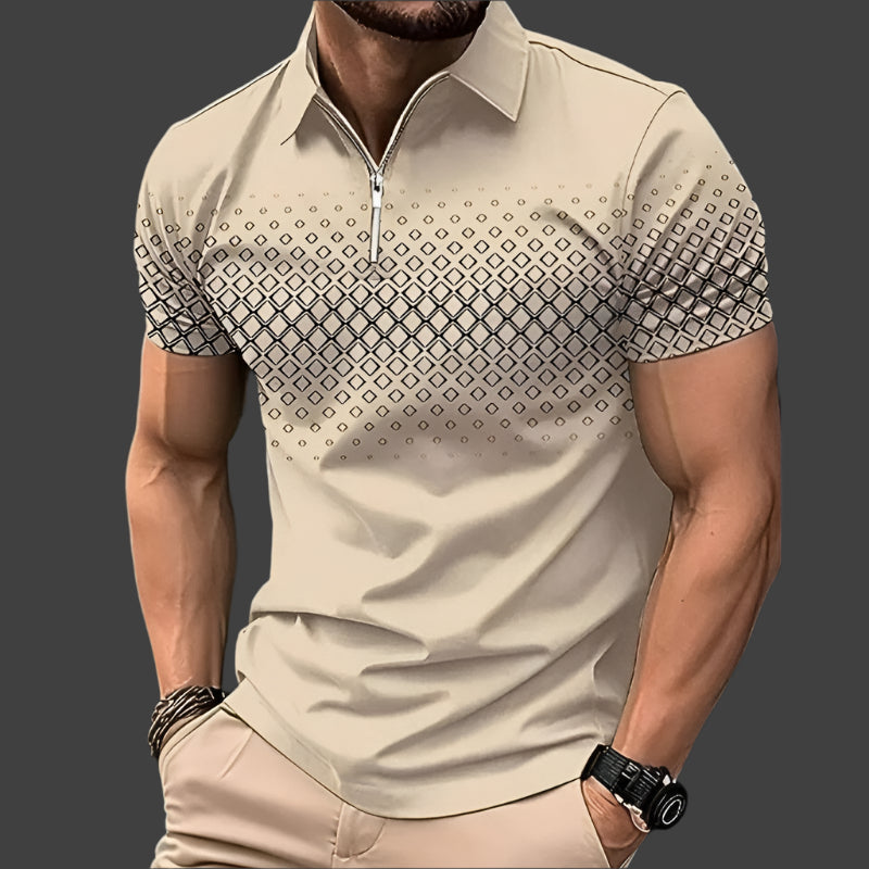 Modernes Herren Poloshirt mit Reißverschluss – Kurzarm und gemustert