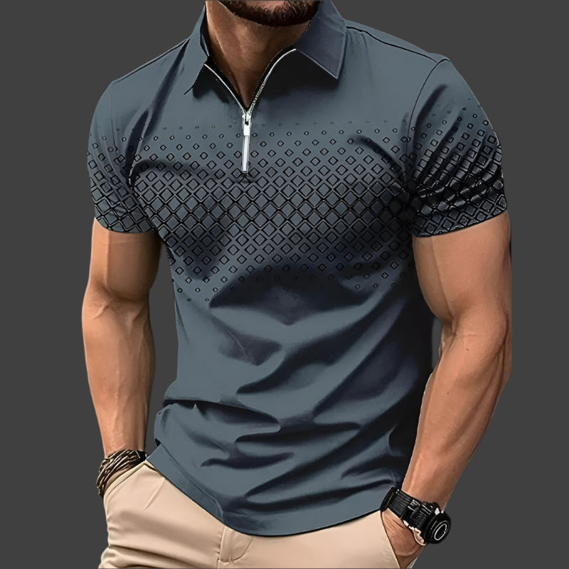 Modernes Herren Poloshirt mit Reißverschluss – Kurzarm und gemustert