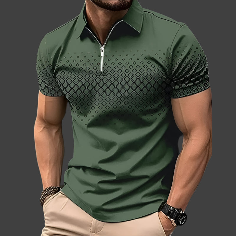 Modernes Herren Poloshirt mit Reißverschluss – Kurzarm und gemustert