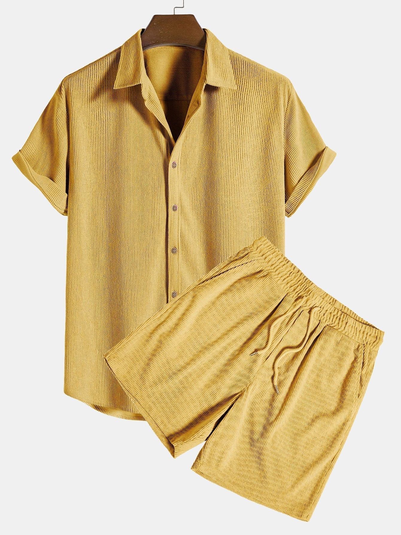 Variant image for Herren Kurzarmhemd und Shorts Set Blau Größe M Baumwolle-31