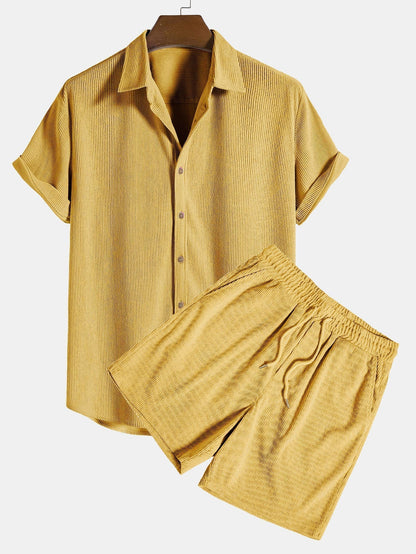 Variant image for Herren Kurzarmhemd und Shorts Set Blau Größe M Baumwolle-31