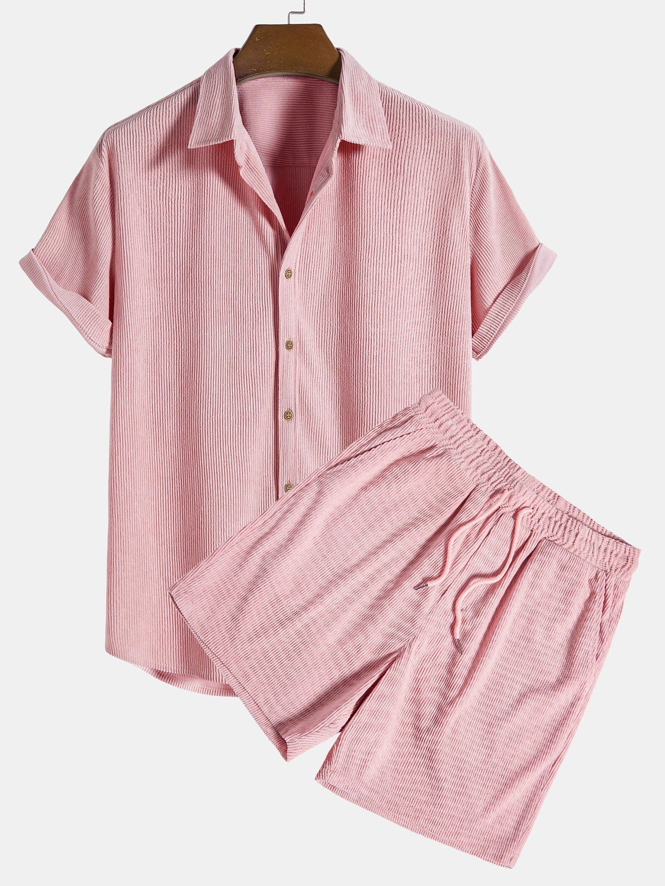 Variant image for Herren Kurzarmhemd und Shorts Set Blau Größe M Baumwolle-25