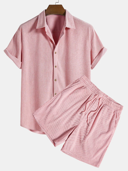 Variant image for Herren Kurzarmhemd und Shorts Set Blau Größe M Baumwolle-25