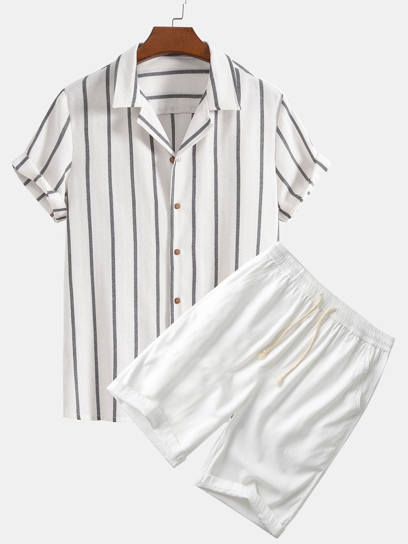 Herren Kurzarmhemd und Shorts Set Blau Größe M Baumwolle-4