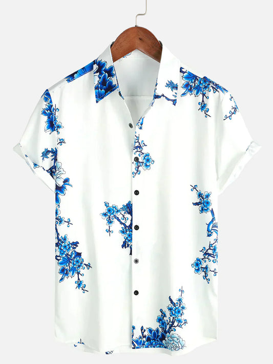Christian Herren Sommerhemd Weiß – Kurzarm mit Floral Print Leicht & Atmungsaktiv