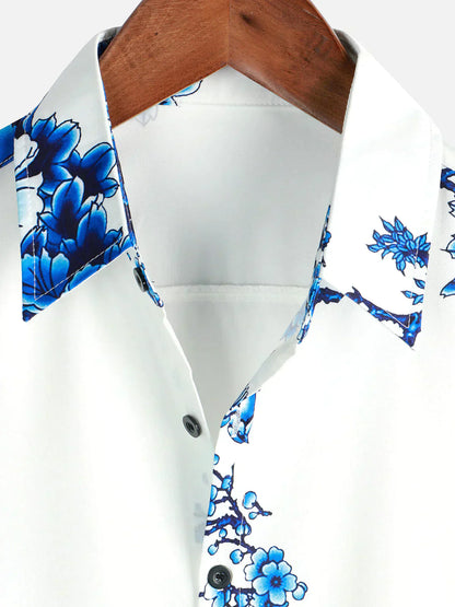 Christian Herren Sommerhemd Weiß – Kurzarm mit Floral Print Leicht & Atmungsaktiv