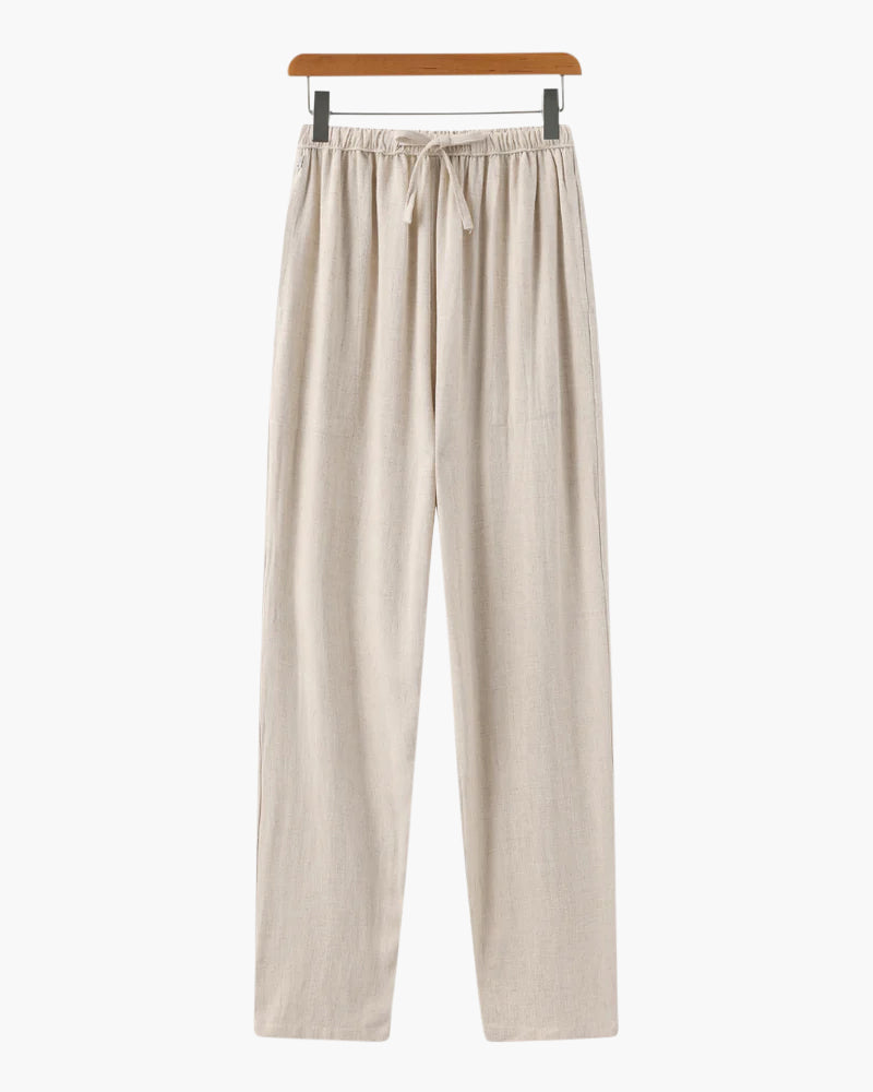 Herren Sommerhose Leinen Mit Tunnelzug Atmungsaktiv Casual Hosen