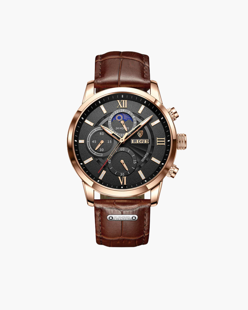 Herren Armbanduhr Schwarz 43mm Leder Quarz Wasserdicht-2