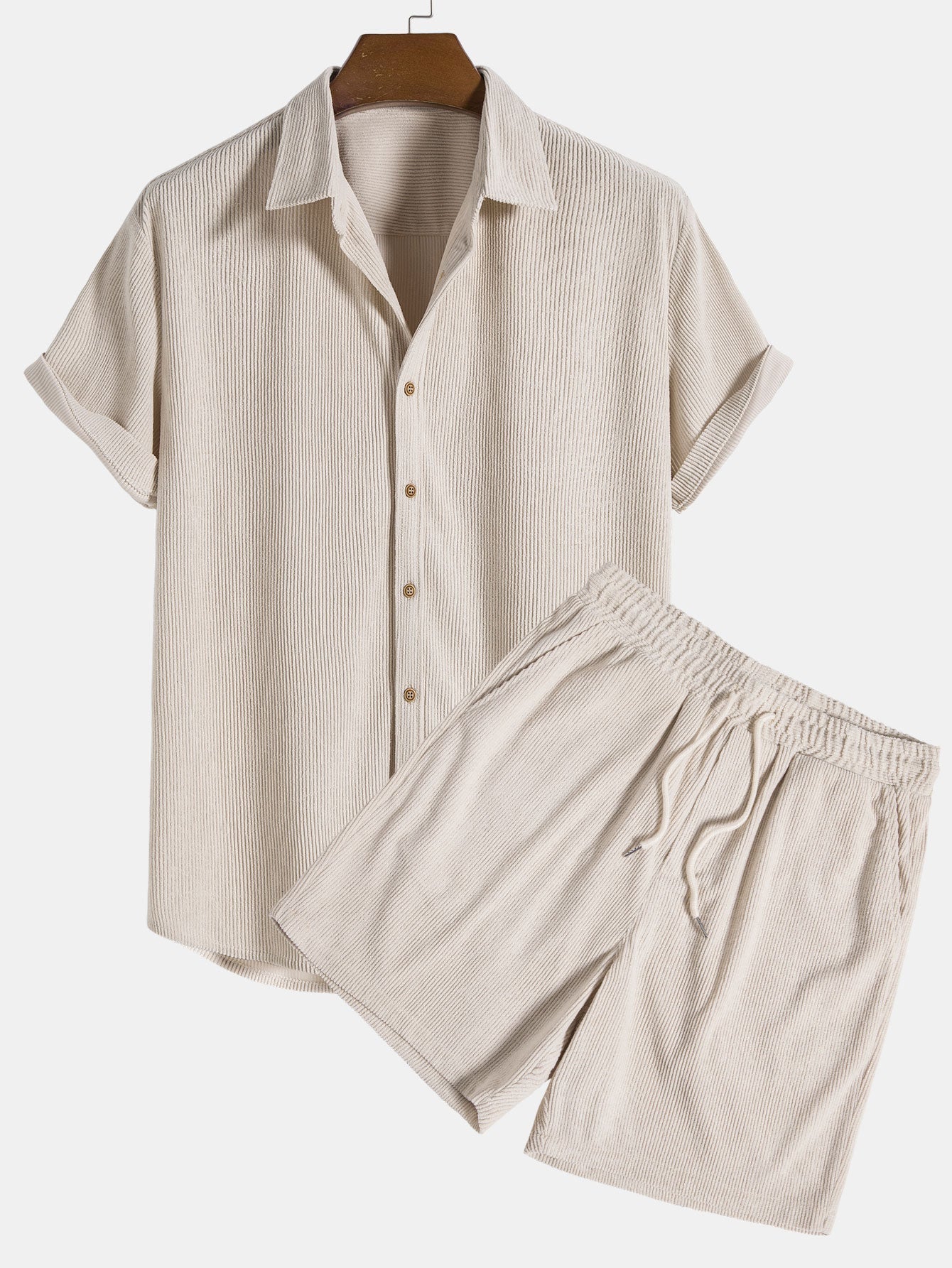 Herren Kurzarmhemd und Shorts Set Blau Größe M Baumwolle-1