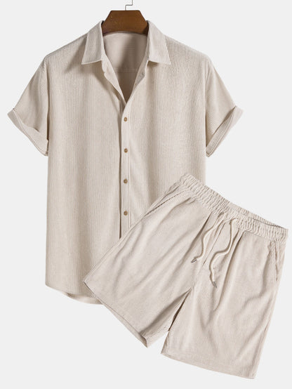 Herren Kurzarmhemd und Shorts Set Blau Größe M Baumwolle-1