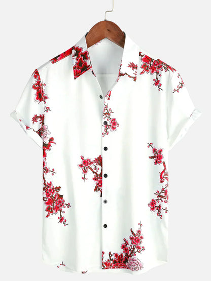 Christian Herren Sommerhemd Weiß – Kurzarm mit Floral Print Leicht & Atmungsaktiv