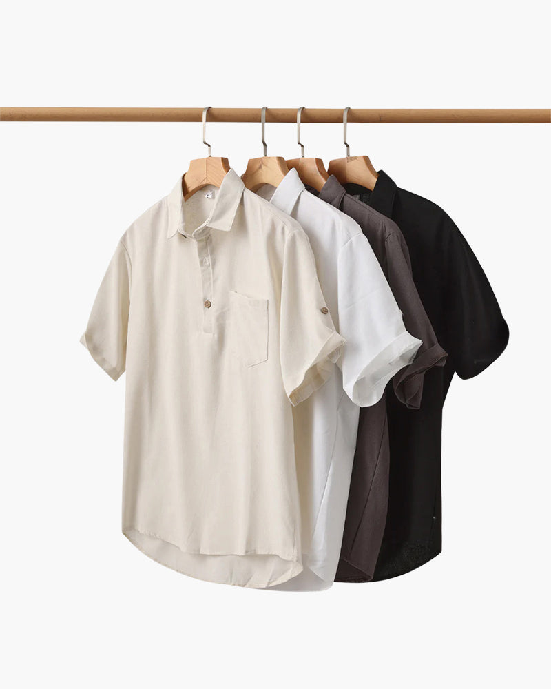 Herren Polo Shirt Beige Größe L Leinen Atmungsaktiv Casual-2