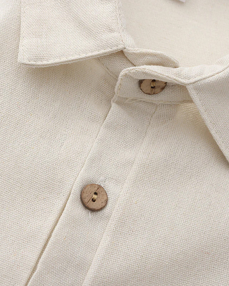 Herren Polo Shirt Beige Größe L Leinen Atmungsaktiv Casual-4