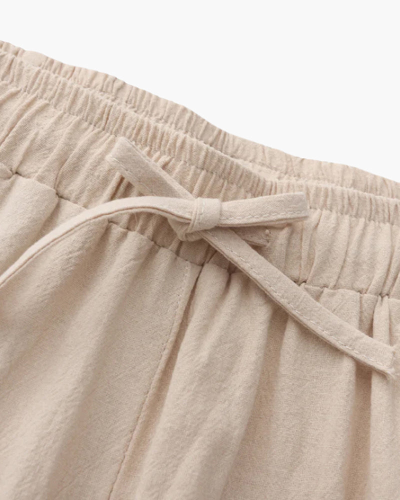 Herren Sommerhose Leinen Mit Tunnelzug Atmungsaktiv Casual Hosen