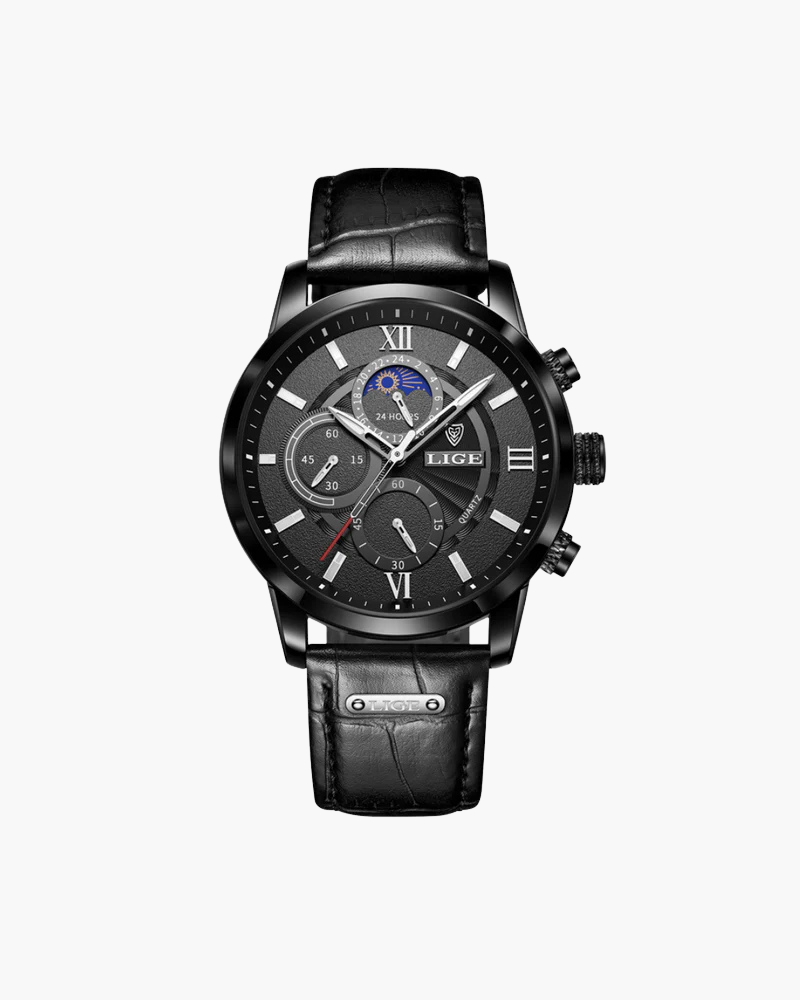 Variant image for Herren Armbanduhr Schwarz 43mm Leder Quarz Wasserdicht-3
