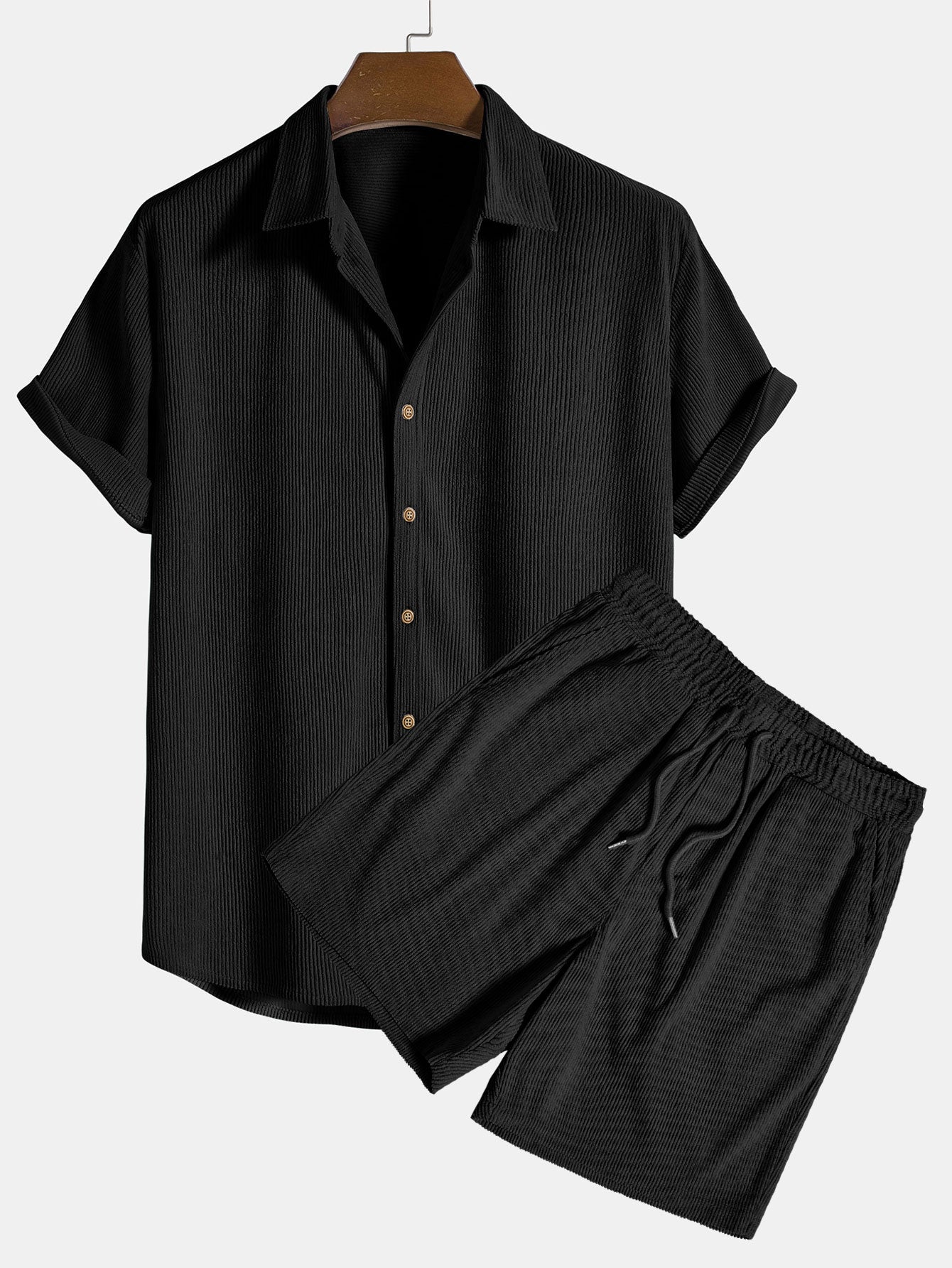 Variant image for Herren Kurzarmhemd und Shorts Set Blau Größe M Baumwolle-7
