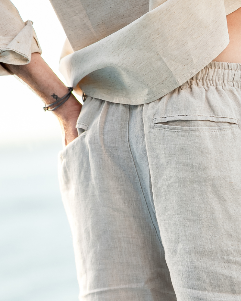 Herren Leinen Shorts Beige Größe L 100% Leinen – Bequeme Kurze Hosen für den Sommer-5