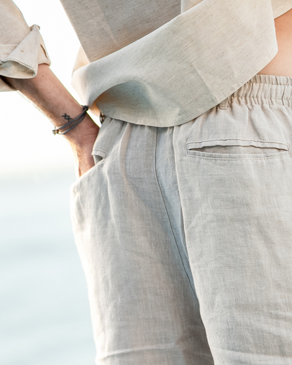 Herren Leinen Shorts Beige Größe L 100% Leinen – Bequeme Kurze Hosen für den Sommer-5