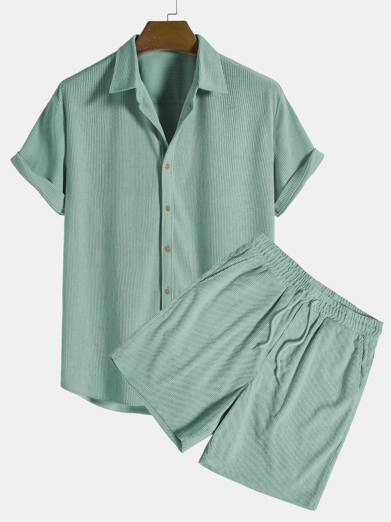 Herren Kurzarmhemd und Shorts Set Blau Größe M Baumwolle-3
